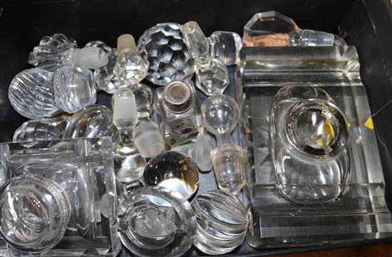 2 glass inkwells & decanter stoppers